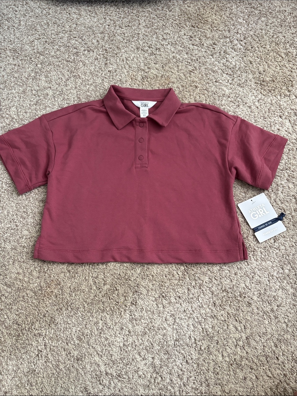 Athleta Maroon Cropped Polo Top
